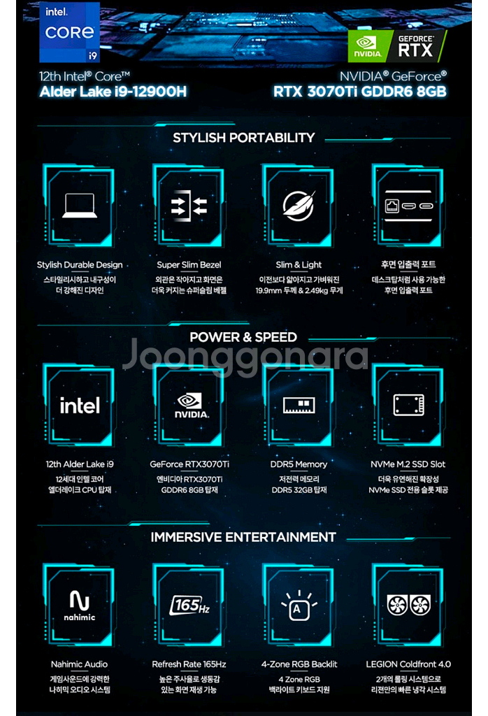 미개봉] 레노버 리전 5i 프로 161AH 지포스 RTX 3070 Ti 16인치 i9 32gb 512GB--3