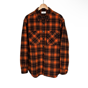 [40] 셀린느 남성 오버핏 체크 울 플란넬 셔츠 자켓 블랙 오렌지