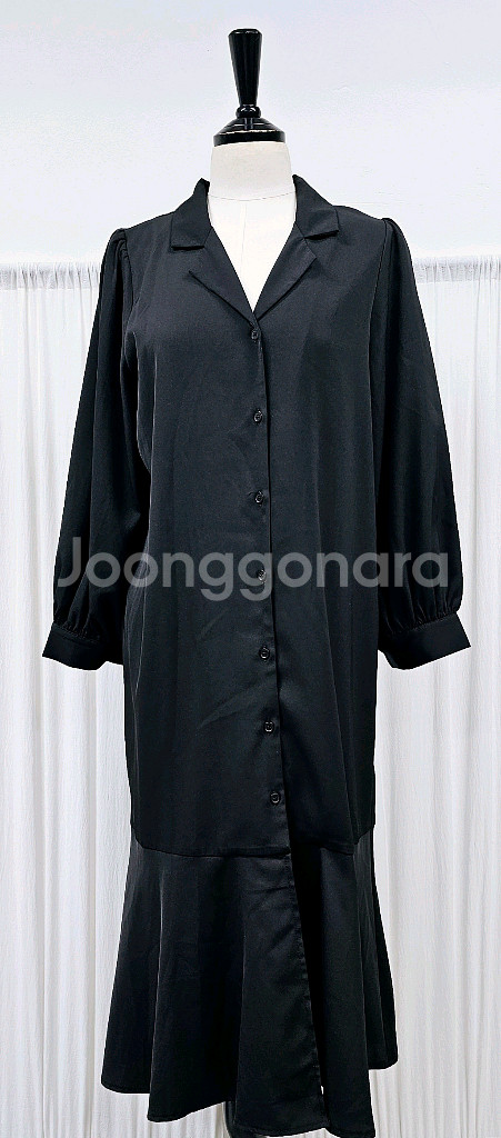 카라 원피스 오픈형 롱원피스 블랙 플레어원피스--0