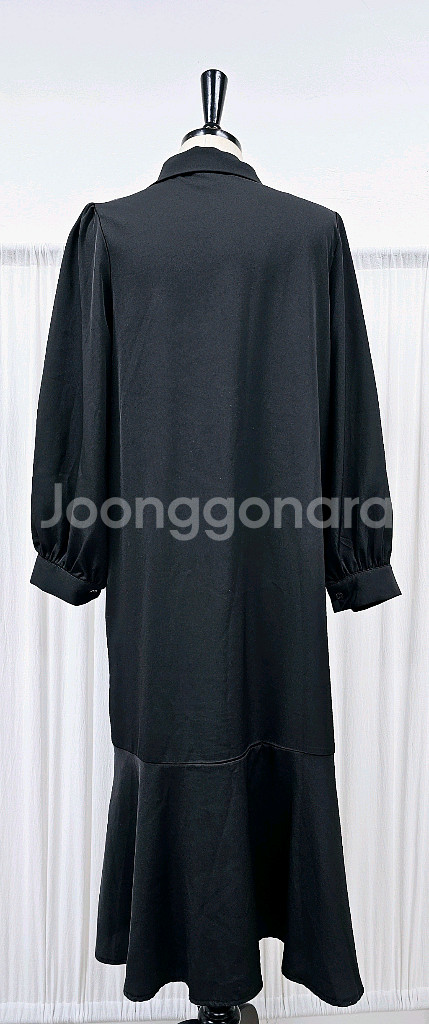 카라 원피스 오픈형 롱원피스 블랙 플레어원피스--4