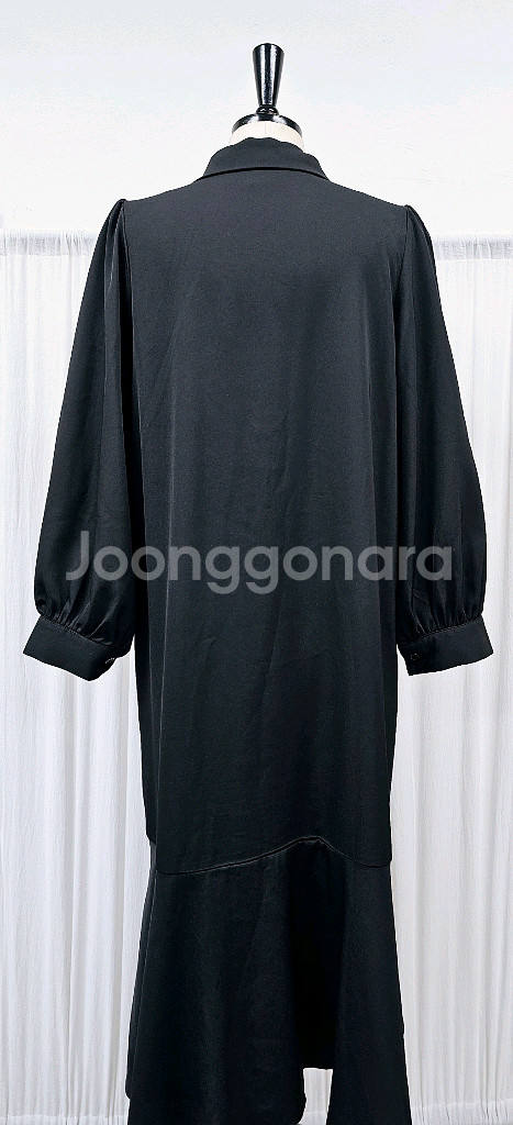 카라 원피스 오픈형 롱원피스 블랙 플레어원피스--5