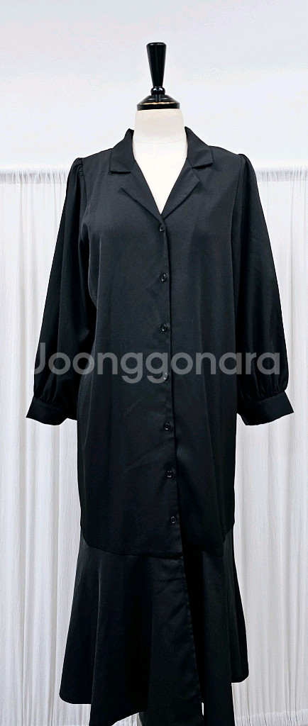 카라 원피스 오픈형 롱원피스 블랙 플레어원피스--1