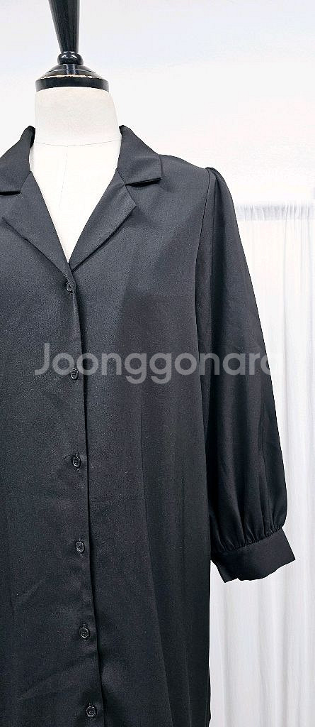 카라 원피스 오픈형 롱원피스 블랙 플레어원피스--2