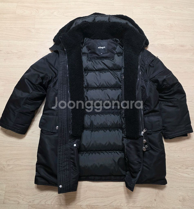알레그리 n3b 천연 양털 야상 패딩 점퍼 48 100-105 블랙 정가 160만원--0