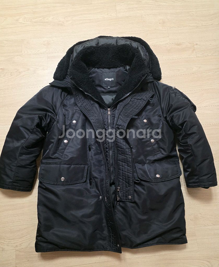알레그리 n3b 천연 양털 야상 패딩 점퍼 48 100-105 블랙 정가 160만원--2
