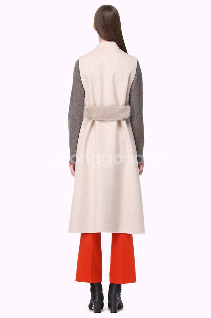 (새상품) 타임 밍크퍼 스트랩 캐시미어혼방 롱베스트--1