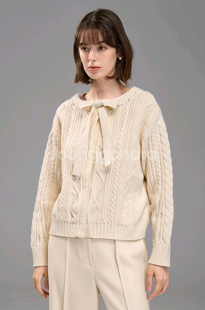 제평 고퀄 마인 진주 장식 보석 단추 가디건--0