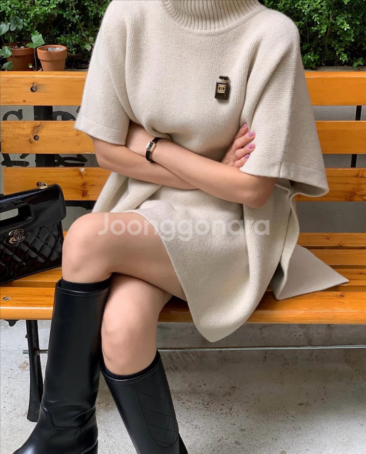 여성 니트 반팔 터틀넥 탑--4