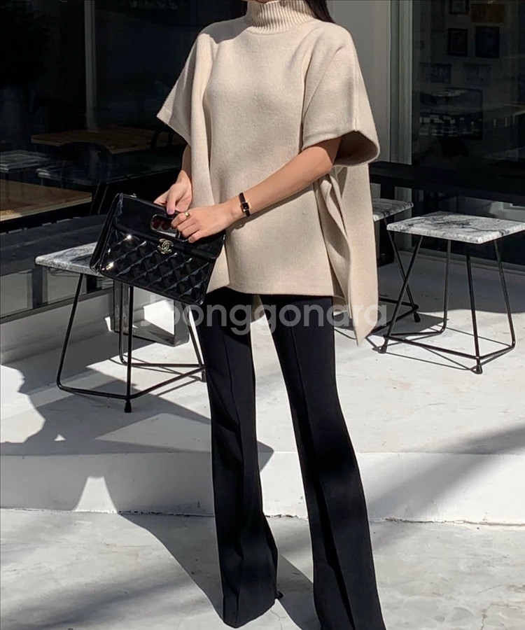 여성 니트 반팔 터틀넥 탑--2