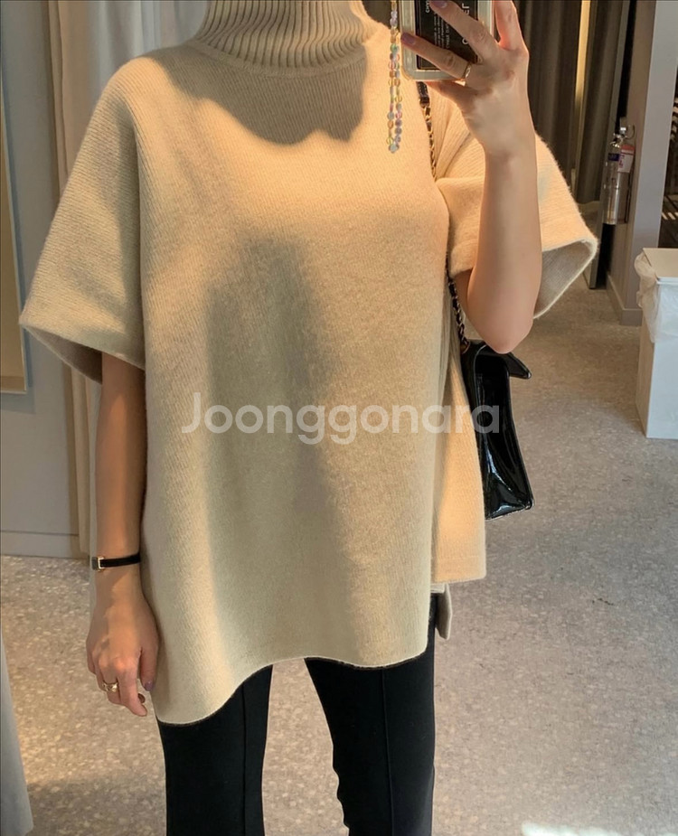 여성 니트 반팔 터틀넥 탑--3