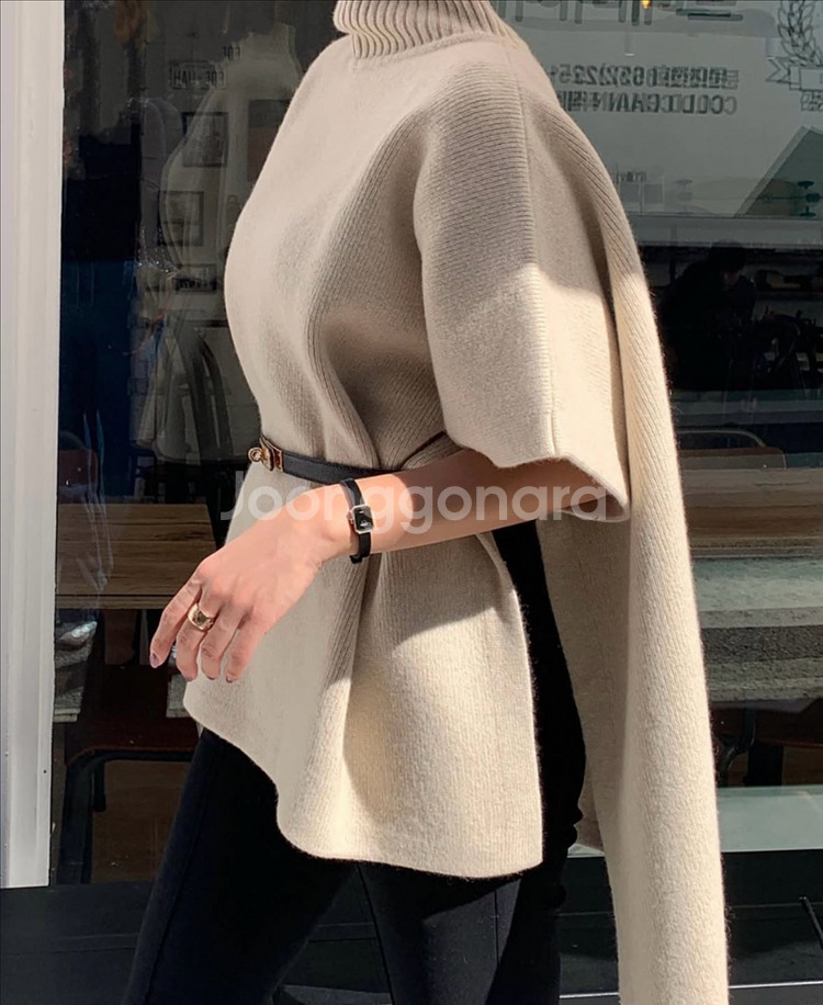 여성 니트 반팔 터틀넥 탑--1