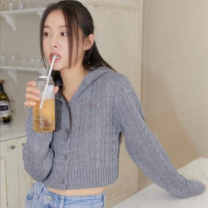 마가린핑거스 후디 케이블 니트 가디건 그레이