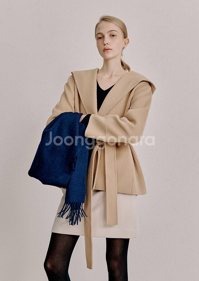 시에 sie 엘라 핸드메이드 울 후드 코트 카멜 베이지 M 새상품--0