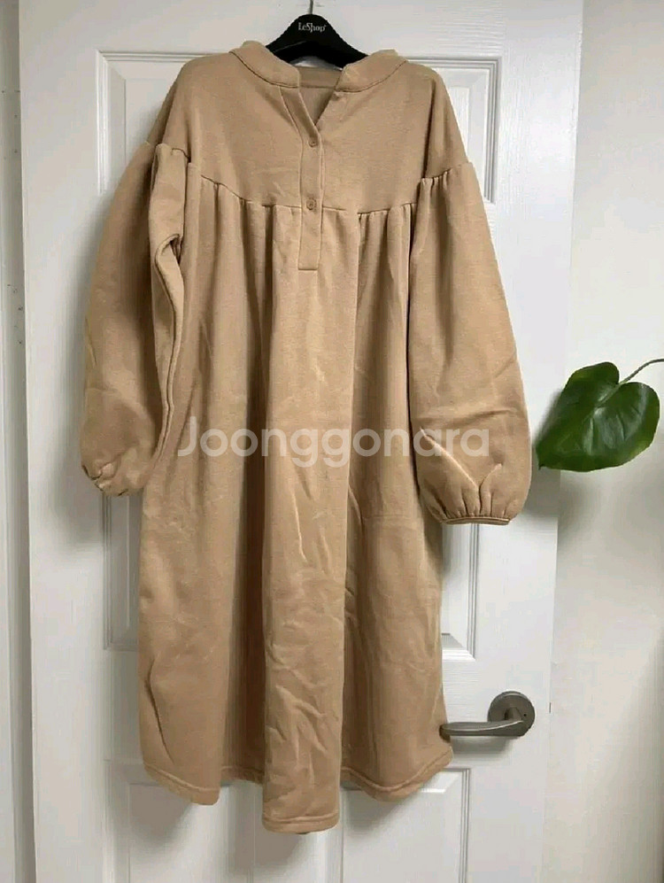 기모 롱 원피스 베이지 셔링 헨리넥 맨투맨 빅사이즈 임부복 임산부 아이보리 프리--0