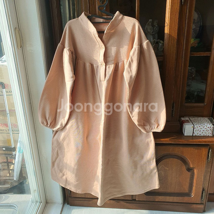 기모 롱 원피스 베이지 셔링 헨리넥 맨투맨 빅사이즈 임부복 임산부 아이보리 프리--2