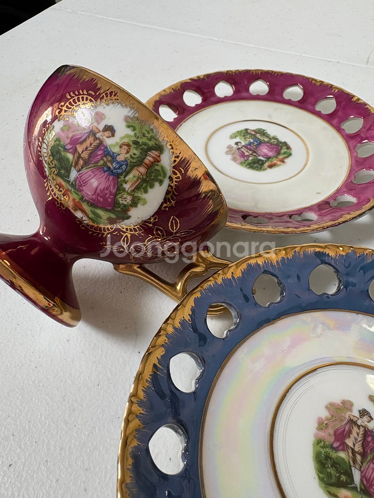 일본 빈티지 도자기 컵&소서 2인세트--1