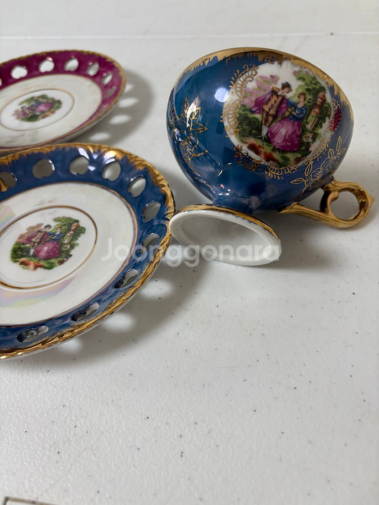 일본 빈티지 도자기 컵&소서 2인세트--4