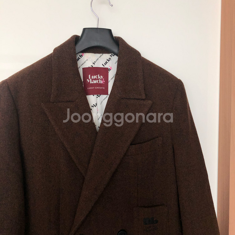 럭키마르쉐 20년 브라운 헤링본 울자켓 코트 하객룩 오버핏 럭키슈에뜨--5