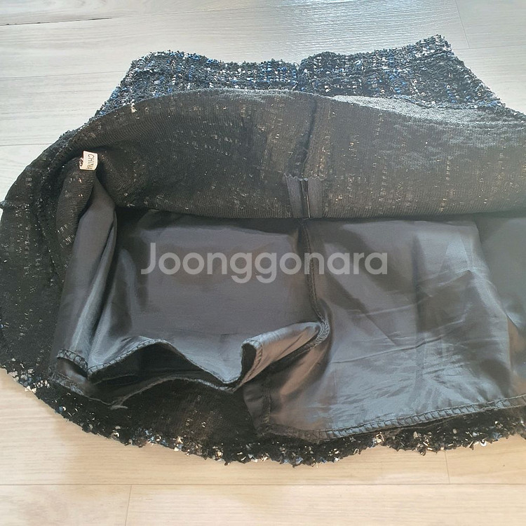 트위드 머메이드 미니 스커트 S 프릴 치마 블랙 네이비 글리터 스팽글 언발 겨울 속바지 있음--3