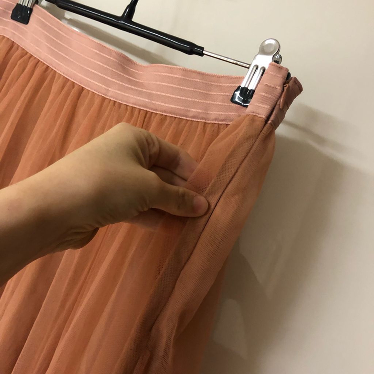 15eme 피프틴엠 샤 핑크 망사 롱 스커트 치마 하객룩 출근룩 결혼식 이미지