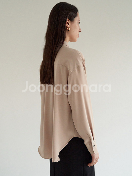 모한 MOHAN TOS CREPE TUCK SHIRT 크레이프 턱 셔츠 핀턱 플리츠 블라우스 베이지--2