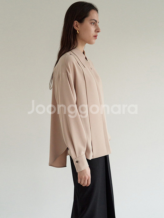 모한 MOHAN TOS CREPE TUCK SHIRT 크레이프 턱 셔츠 핀턱 플리츠 블라우스 베이지--1