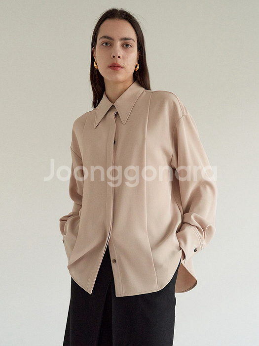 모한 MOHAN TOS CREPE TUCK SHIRT 크레이프 턱 셔츠 핀턱 플리츠 블라우스 베이지--3