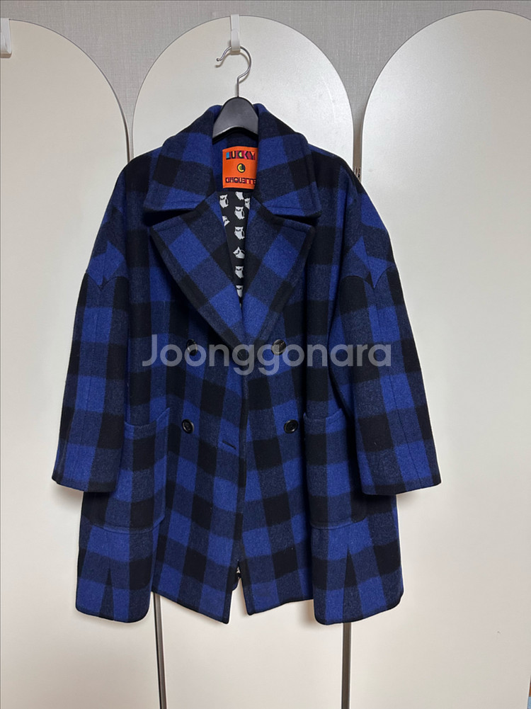 럭키슈에뜨 블루 체크 더블 코트 36--1