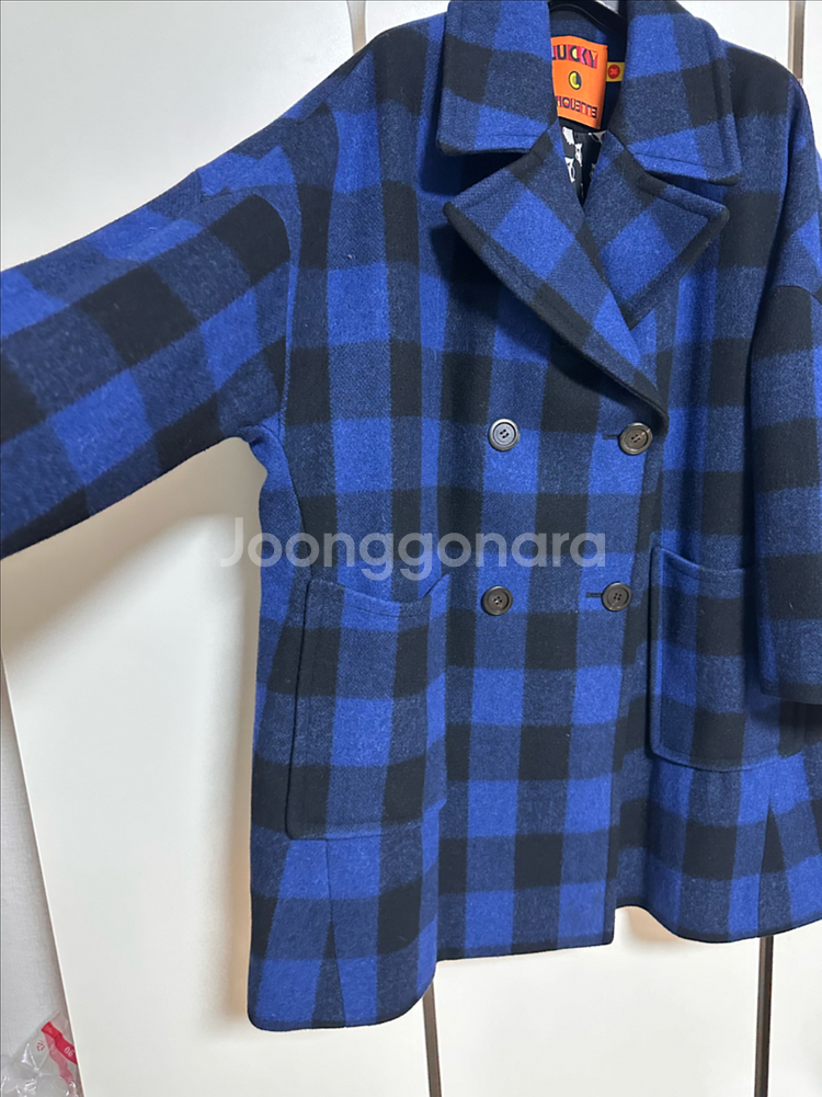 럭키슈에뜨 블루 체크 더블 코트 36--2