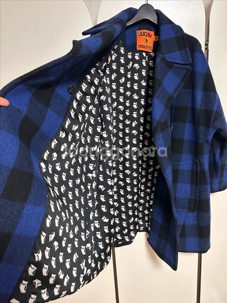 럭키슈에뜨 블루 체크 더블 코트 36--3