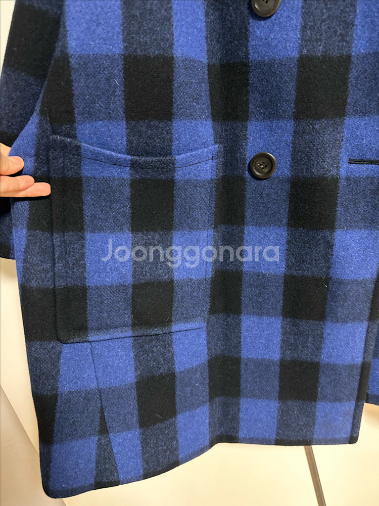럭키슈에뜨 블루 체크 더블 코트 36--5
