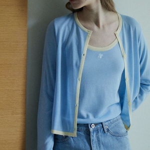 새상품) 유어네임히얼 라운드 가디건 나시 세트: 네이비