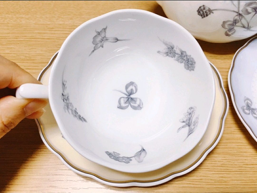 [일괄택포]일본 빈티지 니코(NIKKO) 힐링 가든(Healing Garden) 찻잔 2조와 티팟 세트--6