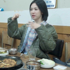 송혜교 가니 퀼팅 패딩 롱 코트 카키