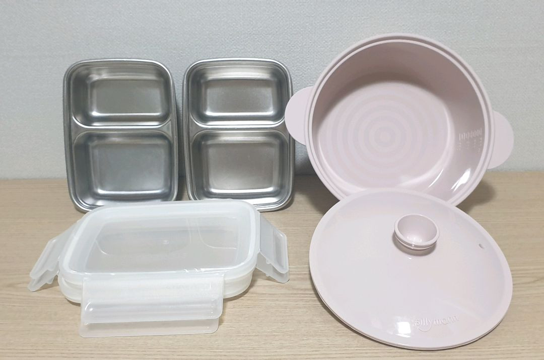 실리만 실리콘 찜기 스텐락 나눔용기 2개 조리도구받침대 어린이 숟가락2--1