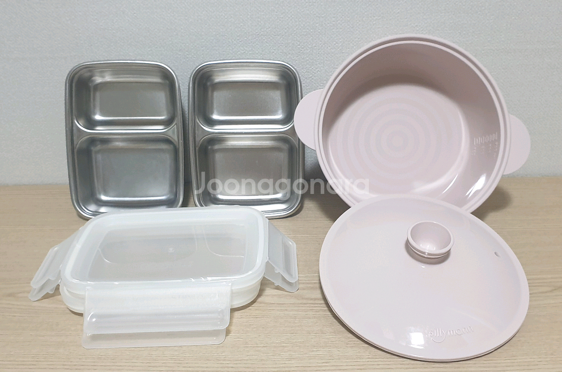 실리만 실리콘 찜기 스텐락 나눔용기 2개 조리도구받침대 어린이 숟가락2--1