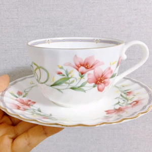 [1조 가격]일본 빈티지 니코 웨이브 플라워 패턴 찻잔 겸 커피잔