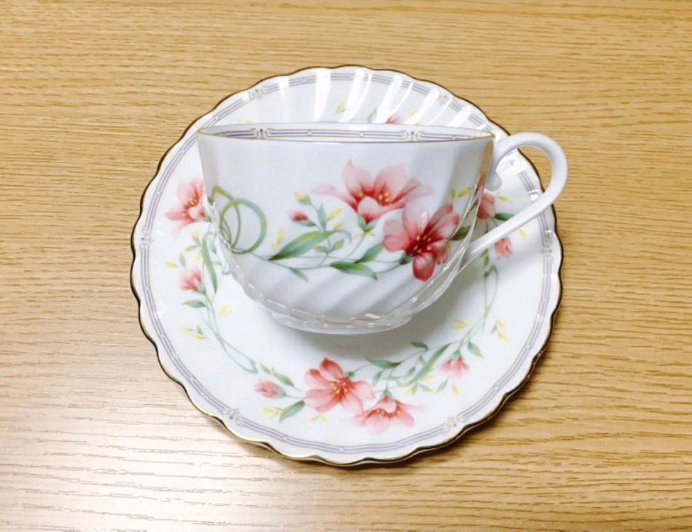 [1조 가격]일본 빈티지 니코 웨이브 플라워 패턴 찻잔 겸 커피잔--6