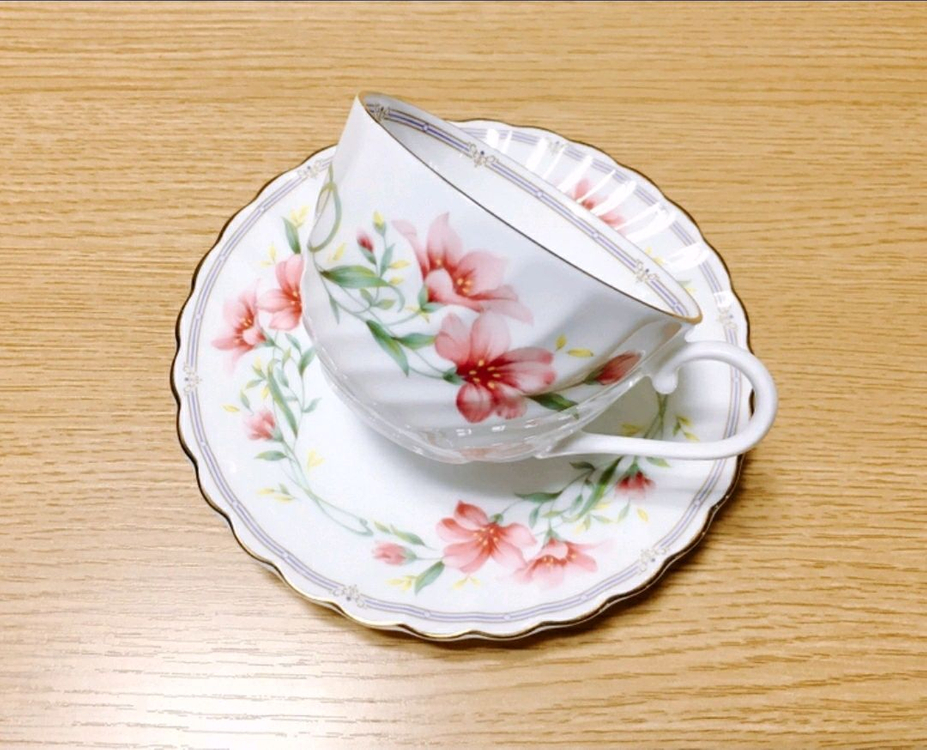 [1조 가격]일본 빈티지 니코 웨이브 플라워 패턴 찻잔 겸 커피잔--7