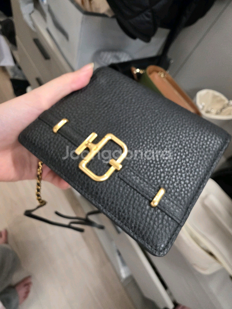 닥스 블랙 D-버클장식 소가죽 미니 크로스백 거울내장--4