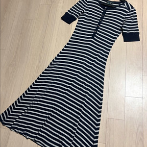 폴로 로렌 랄프로렌 스트라이프 코튼 니트 플레어 롱 원피스 반팔 5부