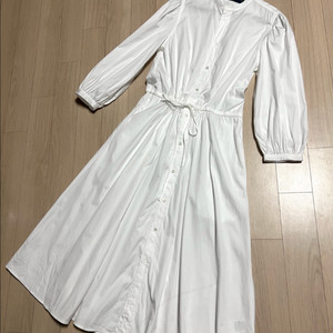 폴로 랄프로렌 퍼프 셔링 소매 바스락 셔츠 롱원피스 코튼 로브 트렌치코트 화이트