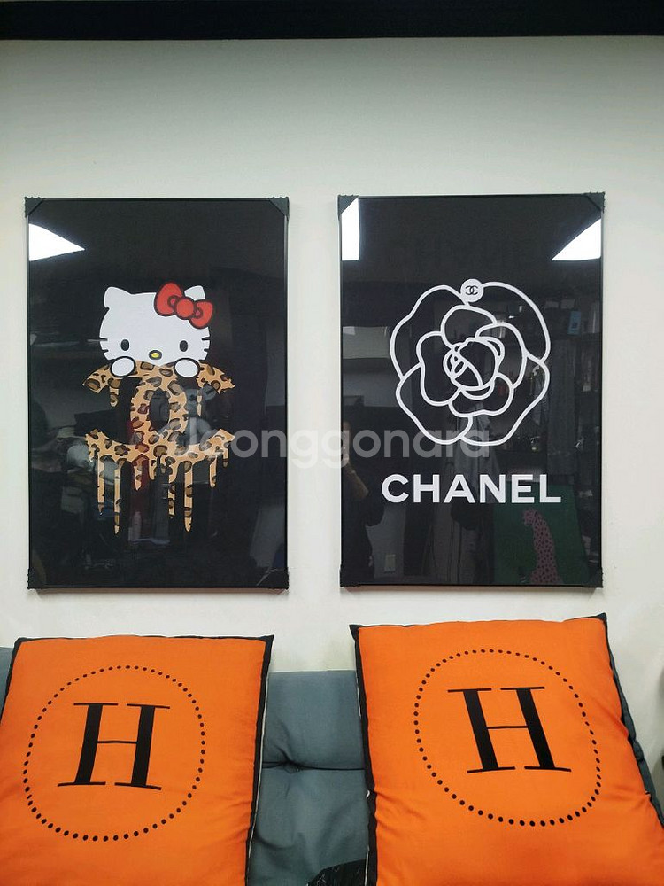 샤넬꽃 꽃그림 샤넬그림 샤넬액자 키티그림 키티액자 대형 그림 액자 팝아트 인테리어소품 인테리어액자 명품그림 명품액자--2