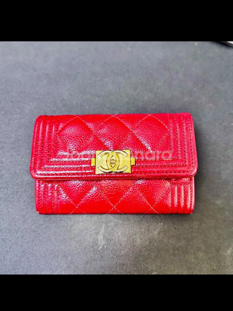 급처 ) 샤넬 보이 카드지갑 레드 금장--0
