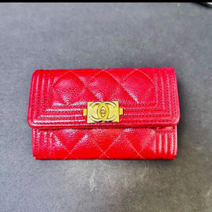 급처 ) 샤넬 보이 카드지갑 레드 금장