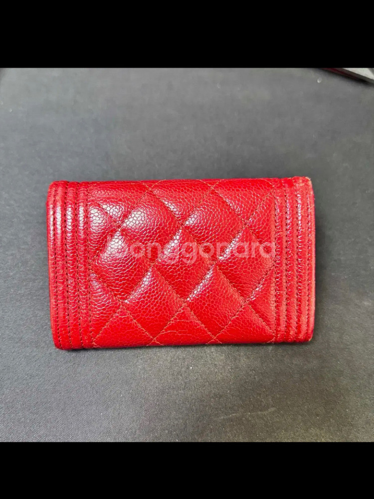 급처 ) 샤넬 보이 카드지갑 레드 금장--1