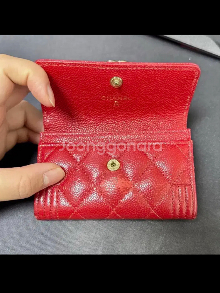 급처 ) 샤넬 보이 카드지갑 레드 금장--2