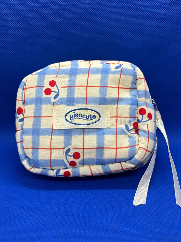 체리 체크 노랑 파우치 휴대용으로도 용이--3