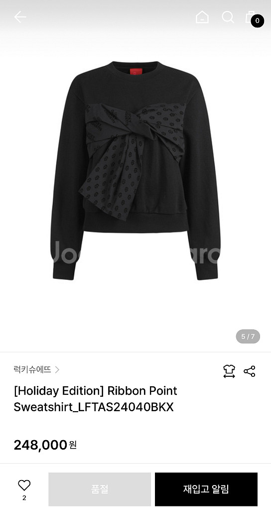 럭키슈에뜨 리본 맨투맨 36--1