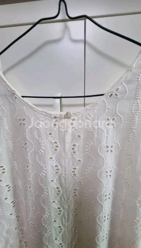 리본타이 투굿 펀칭 아일렛 원피스 - 블랙,M--12